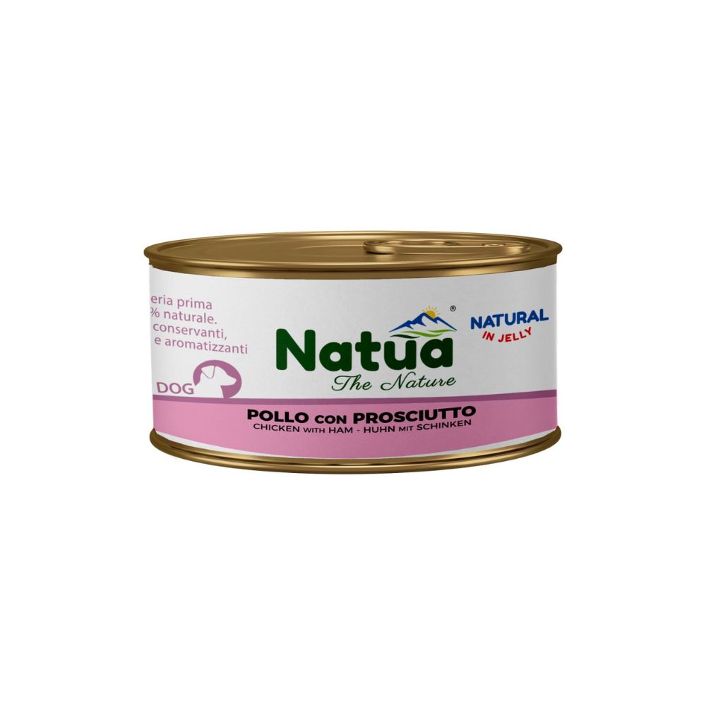 Natua (pies) – puszka 150g – Soczysty kurczak z szynką w galaretce – naturalna przyjemność dla dorosłych psów