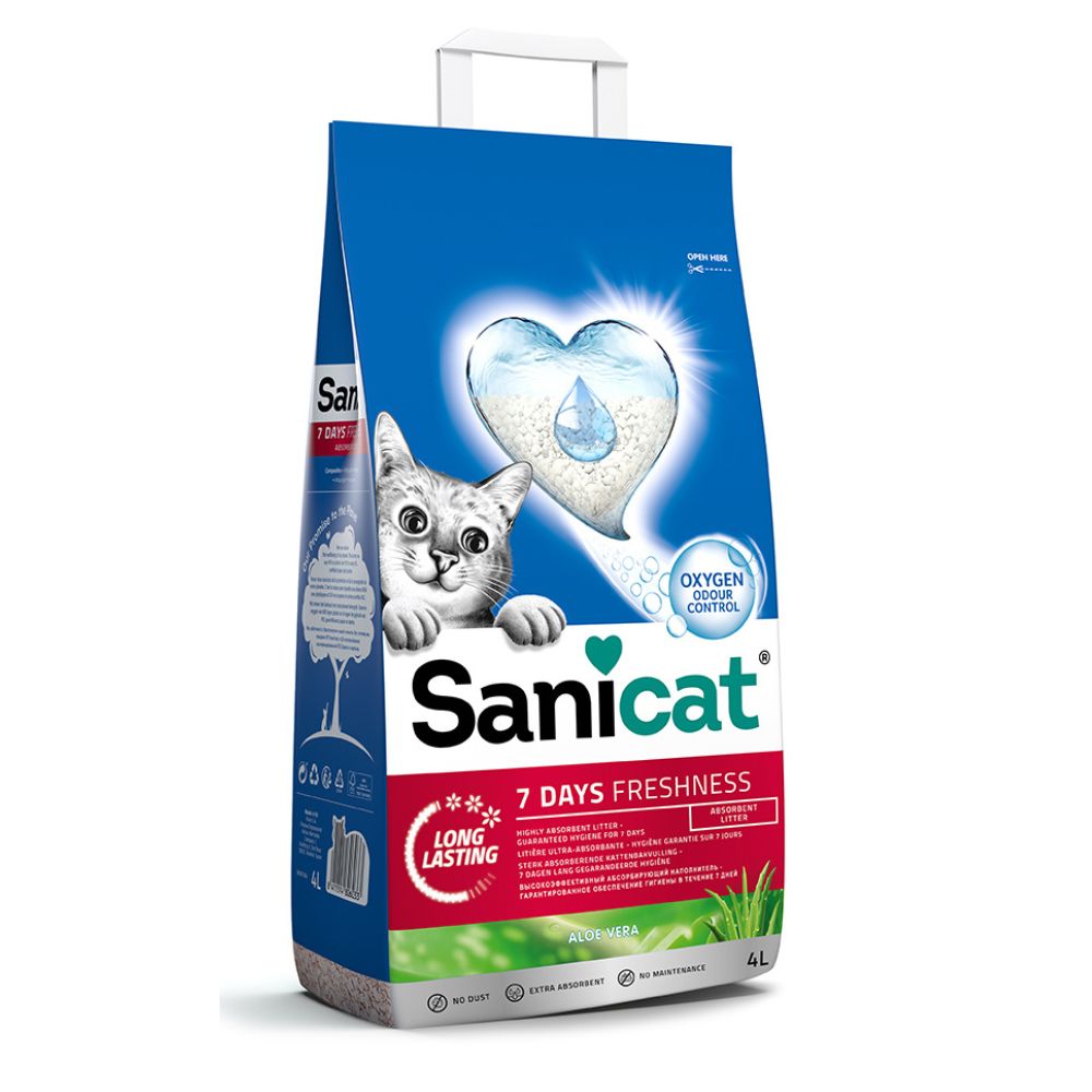 Żwirek dla kota Sanicat 7 Days Aloe Vera – niezbrylający – 4L Sklep Zwierząt