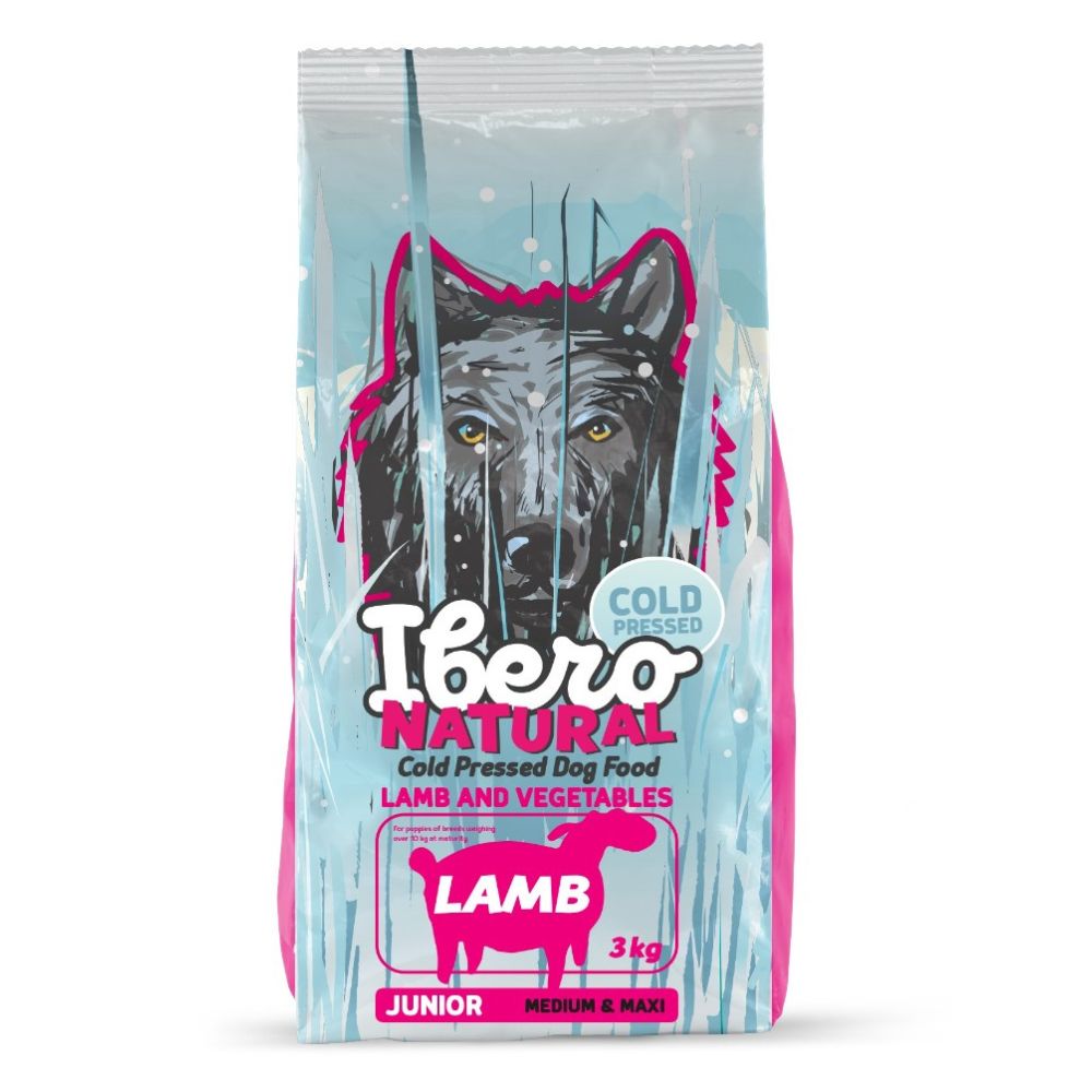 Ibero Cold Press Dog Junior Medium/Large Lamb – tłoczona na zimno karma dla szczeniąt średnich i dużych ras – jagnięcina – 3 kg