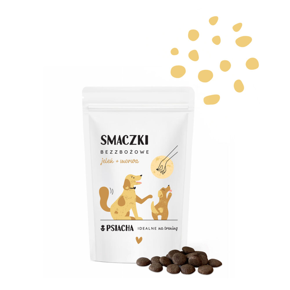 Smaczki bezzbożowe – jeleń + morwa – naturalne przysmaki treningowe dla psa – 80 g