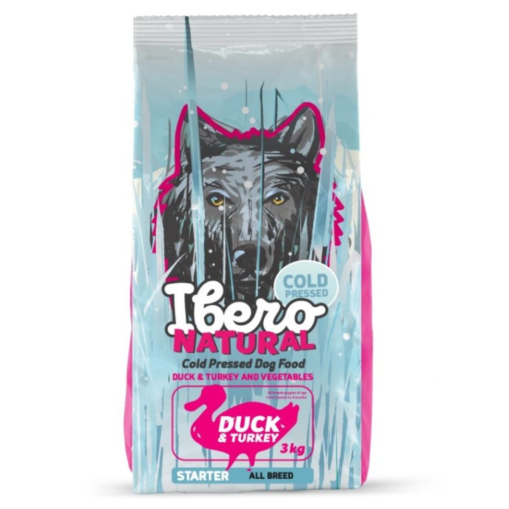 Ibero Cold Press Dog Starter/Puppy Duck & Turkey – karma tłoczona na zimno dla szczeniąt wszystkich ras – kaczka i indyk – 3 kg
