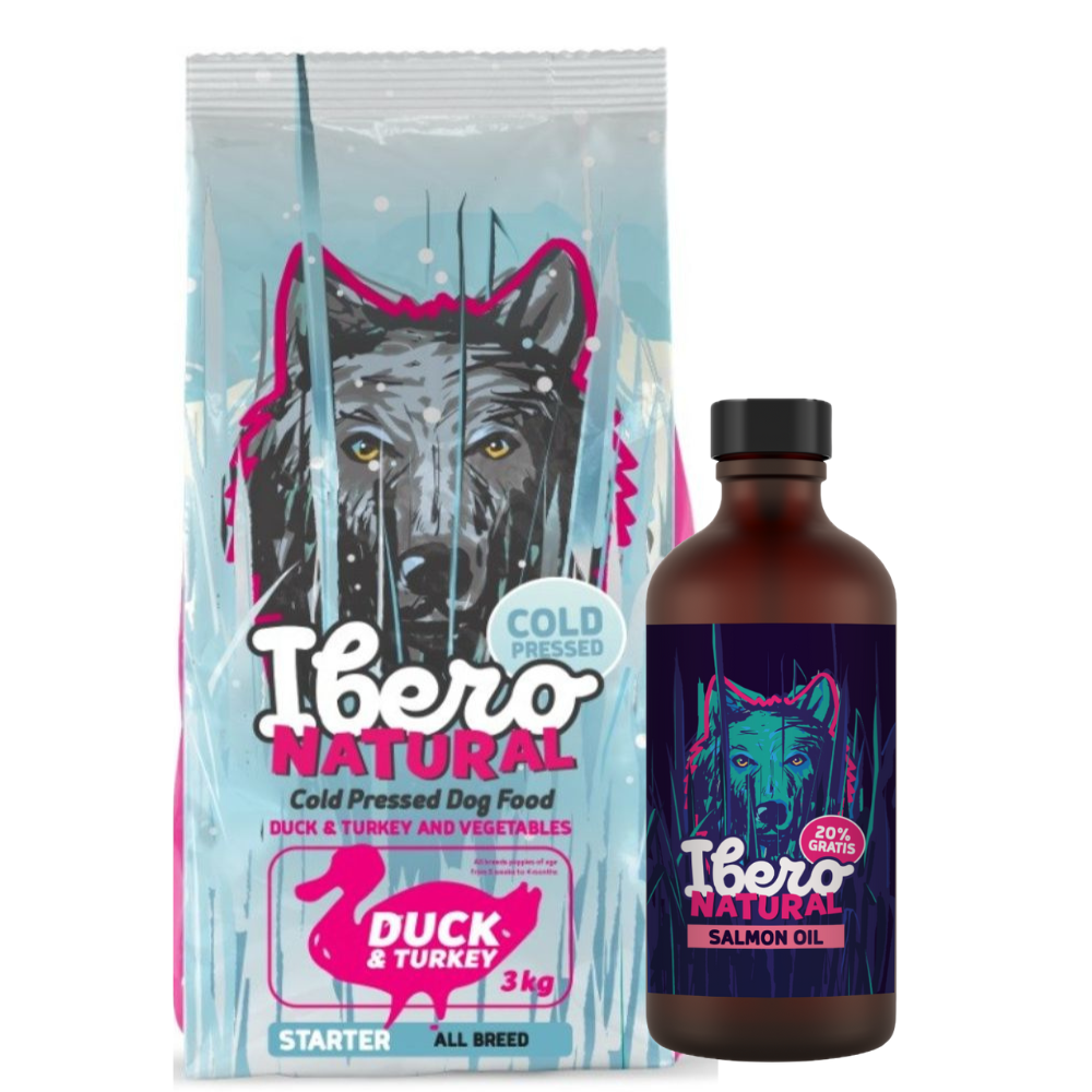 Pakiet dla szczeniąt wszystkich ras: Ibero Cold Press Puppy + Olej z łososia Ibero Natural