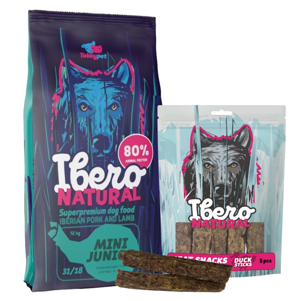 Pakiet dla szczeniąt ras małych: Ibero Mini Junior + Mięsny przysmak z kolagenem