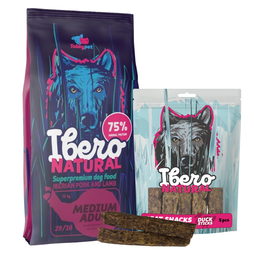 Pakiet dla psów dorosłych ras średnich: Ibero Medium Adult + Mięsny Przysmak z Kolagenem