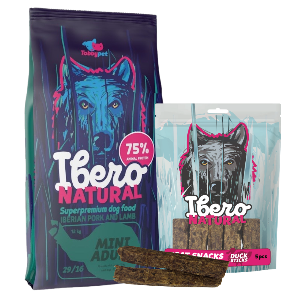 Pakiet dla dorosłych psów ras małych: Ibero Mini Adult + Mięsny Przysmak z Kolagenem