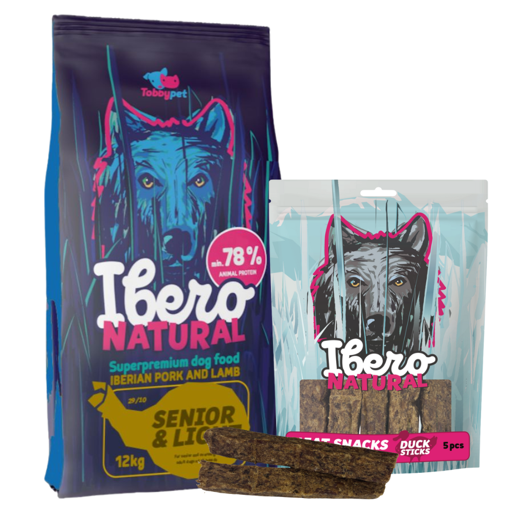 Pakiet dla starszych psów i z nadwagą : Ibero Dog Senior&Light+ Mięsny Przysmak z Kolagenem