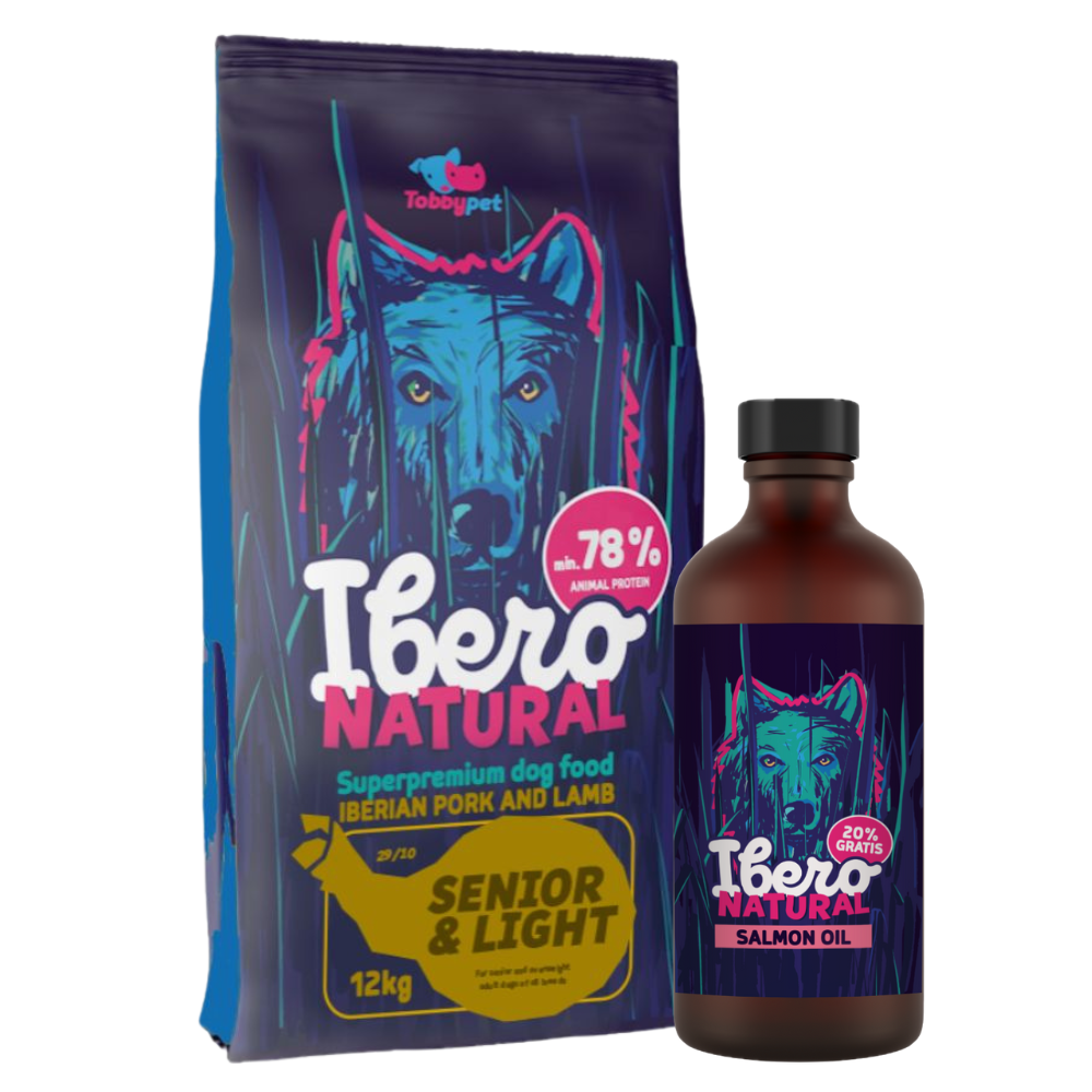 Pakiet dla starszych psów i z nadwagą : Ibero Dog Senior&Light+ Olej z łososia Ibero Natural