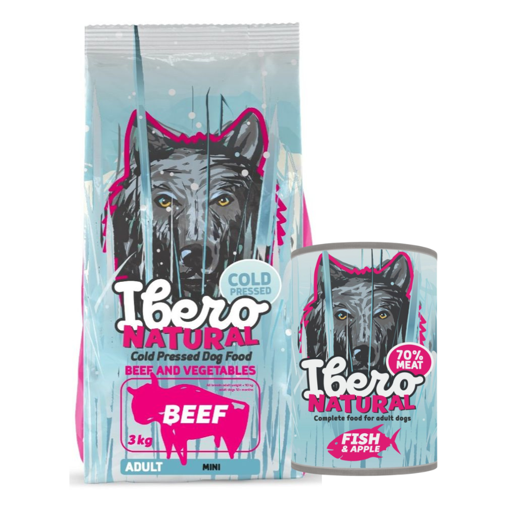 Pakiet dla dorosłych psów małych ras: Ibero Cold Press Dog Adult Small Beef + Ibero Complete Grain Free Fish & Apple
