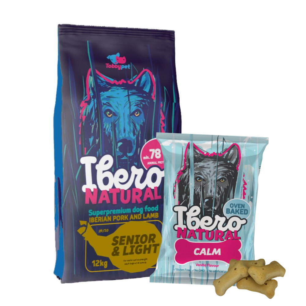 Pakiet dla psów starszych i z nadwagą: Ibero Natural Dog Senior & Light + Ibero Oven Baked Snack Calm