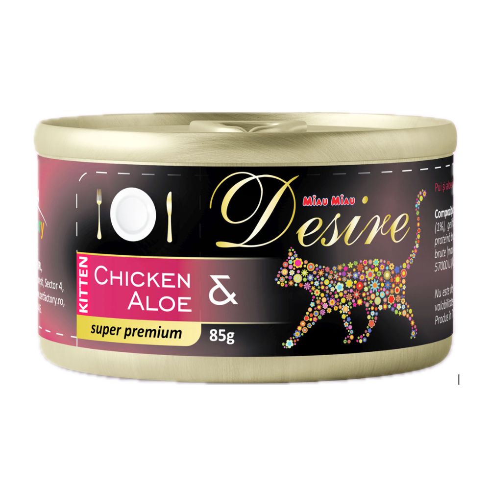 Desire Kitten Chicken & Aloe Vera – 85 g – naturalna karma uzupełniająca dla kociąt – z filetem z kurczaka i aloesem